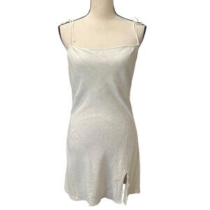 Princess Polly Cream Linen Blend Summer Lightweight Casual Mini Dress Women's 10